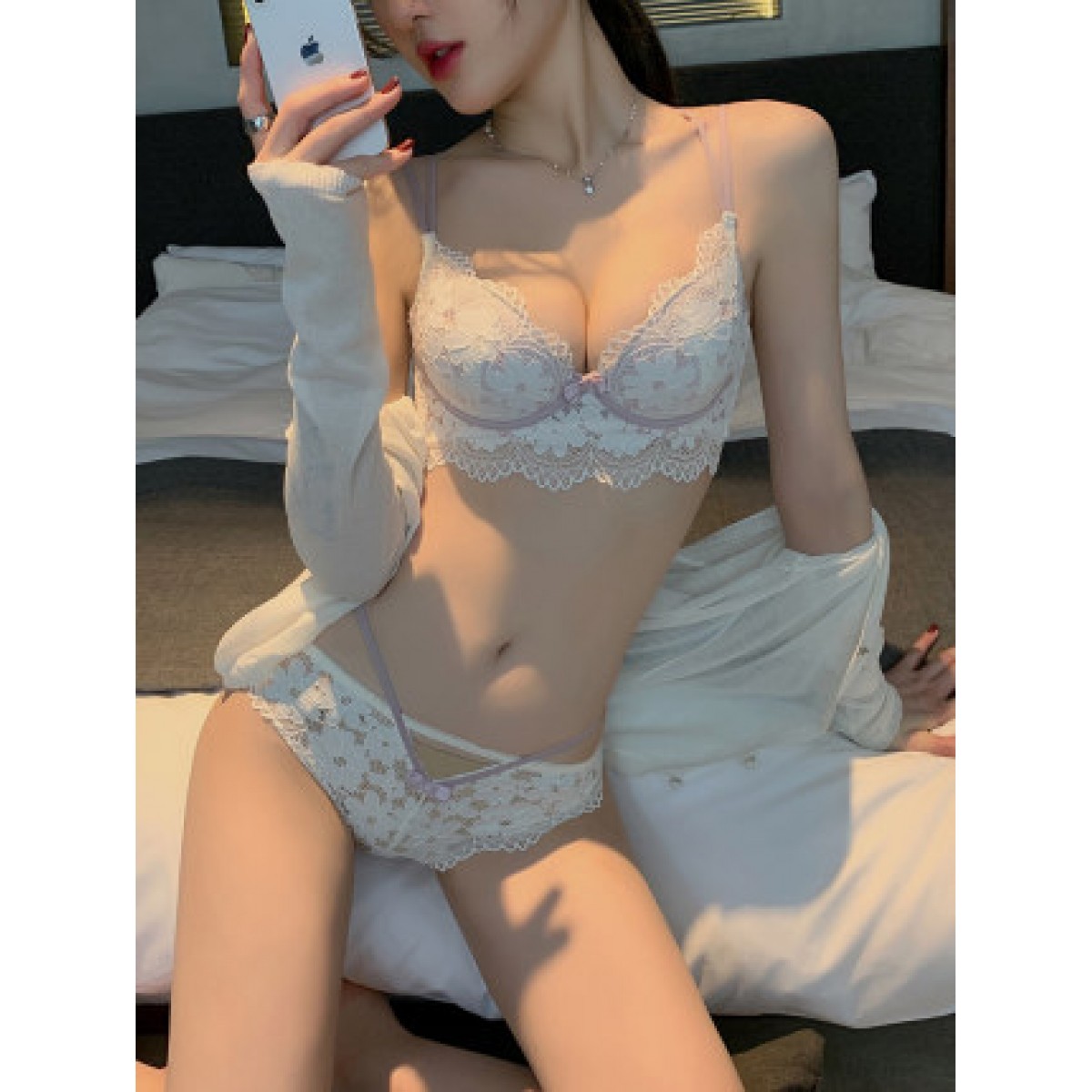 性感内衣女聚拢薄款bra调整型收副乳美背大胸显小胸蕾丝文胸套装