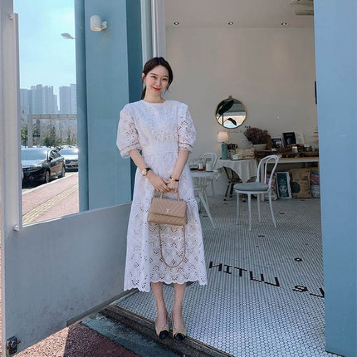 2021年新款长裙子超仙森系收腰显瘦气质女神范蕾丝白色连衣裙女夏