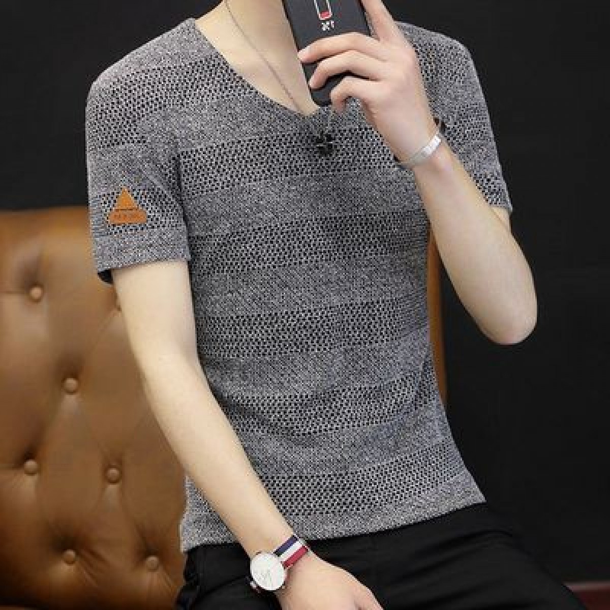 网洞上衣镂空个性不规则男宽松网纱t恤夜店发型师服装网衣透视