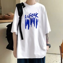 港风t恤男短袖夏季新款宽松休闲ins韩版潮流百搭嘻哈五分袖上衣服
